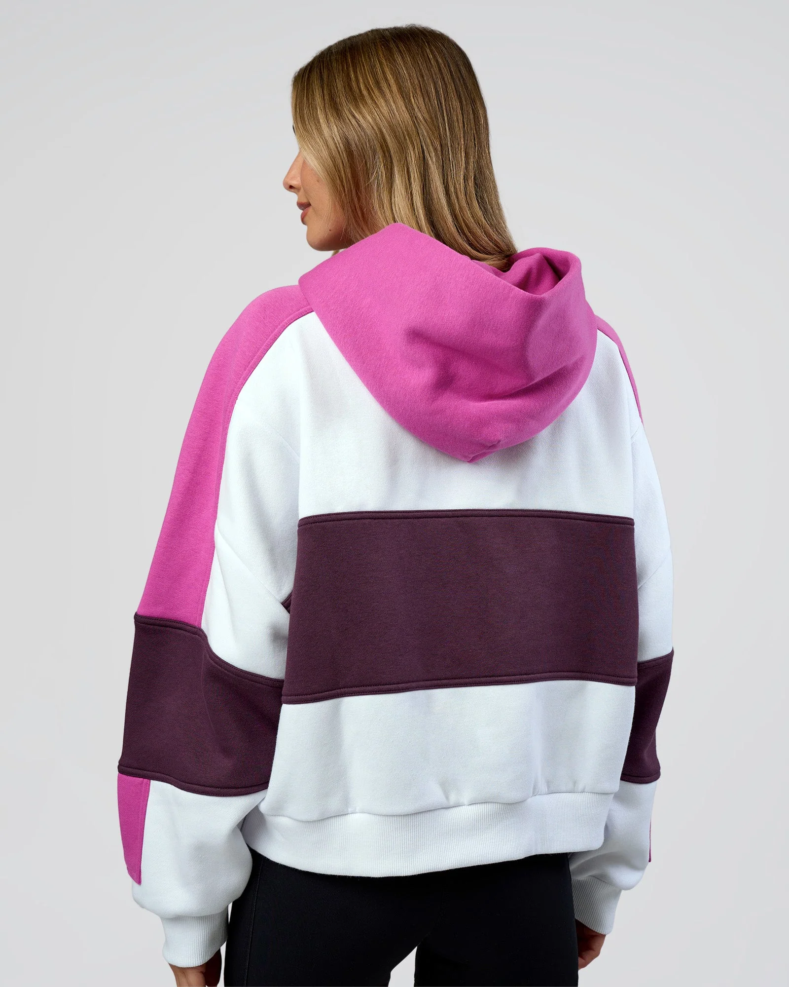 Slam Cropped Oversized Hoodie - White-Ultra Fuchsia - Image 3