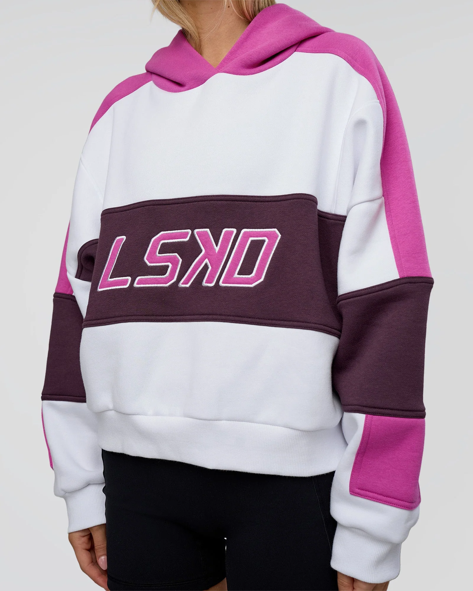 Slam Cropped Oversized Hoodie - White-Ultra Fuchsia - Image 5