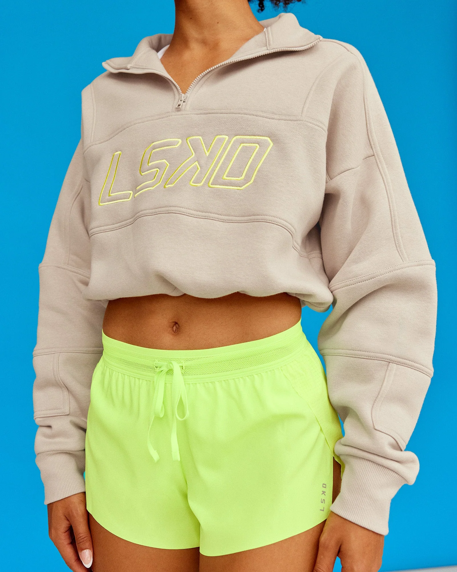 Slam Quarter Zip Sweater - Shale Beige-Lime Glo - Image 3