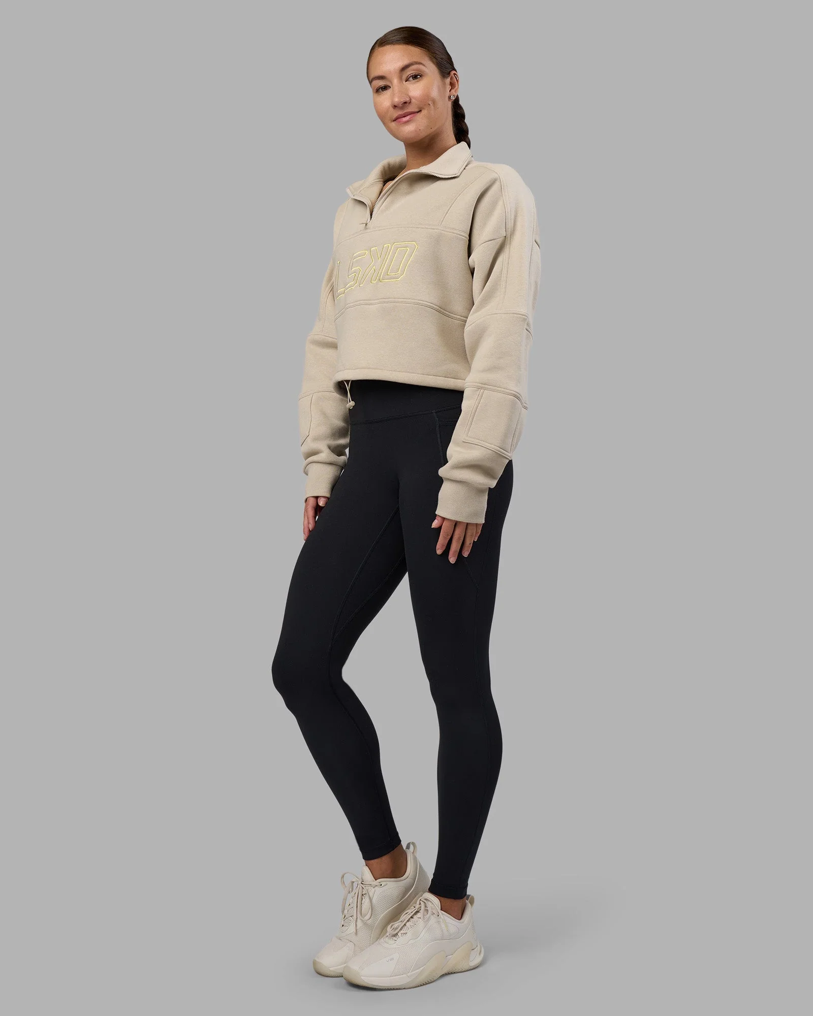 Slam Quarter Zip Sweater - Shale Beige-Lime Glo - Image 5