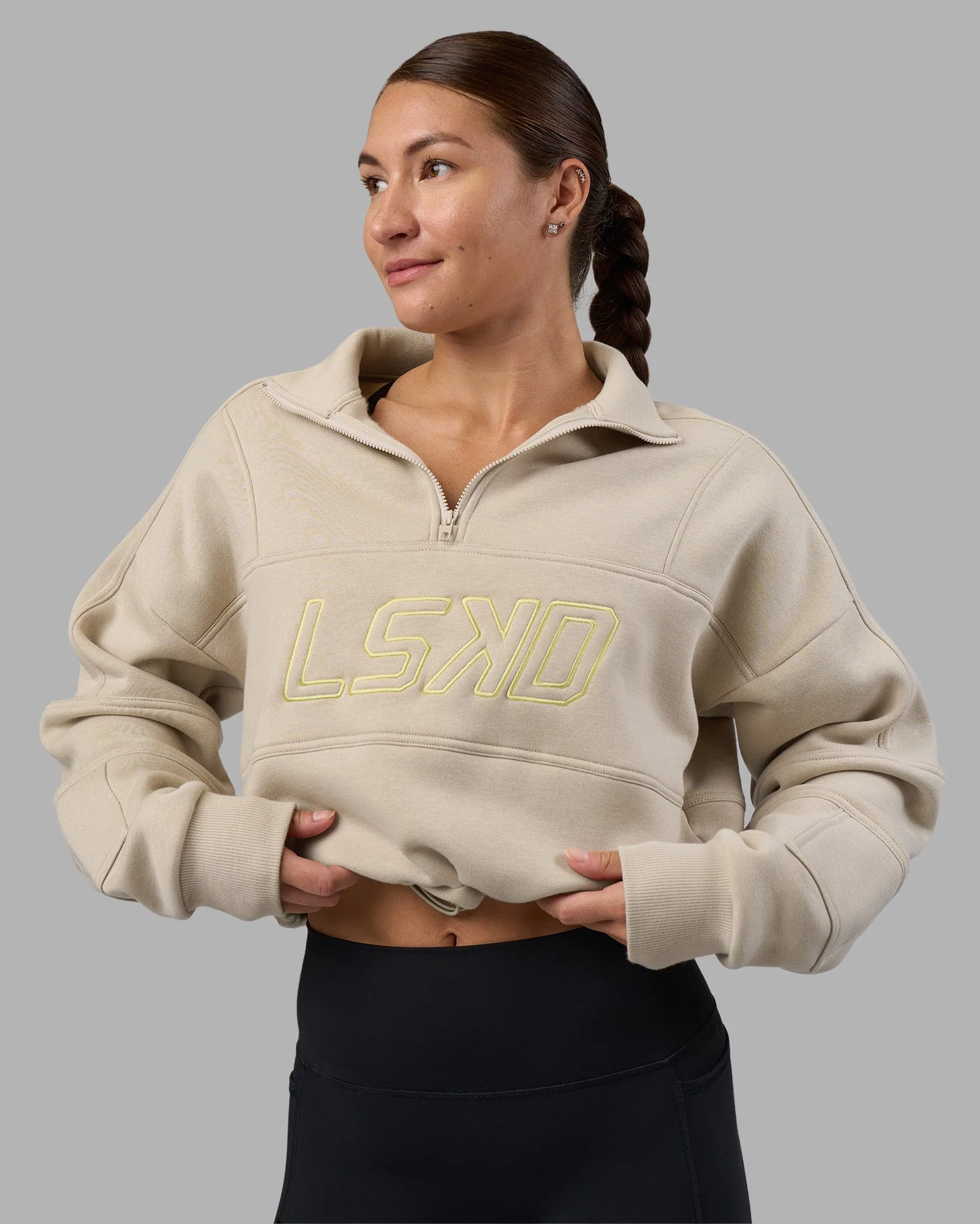 Slam Quarter Zip Sweater - Shale Beige-Lime Glo - Image 6