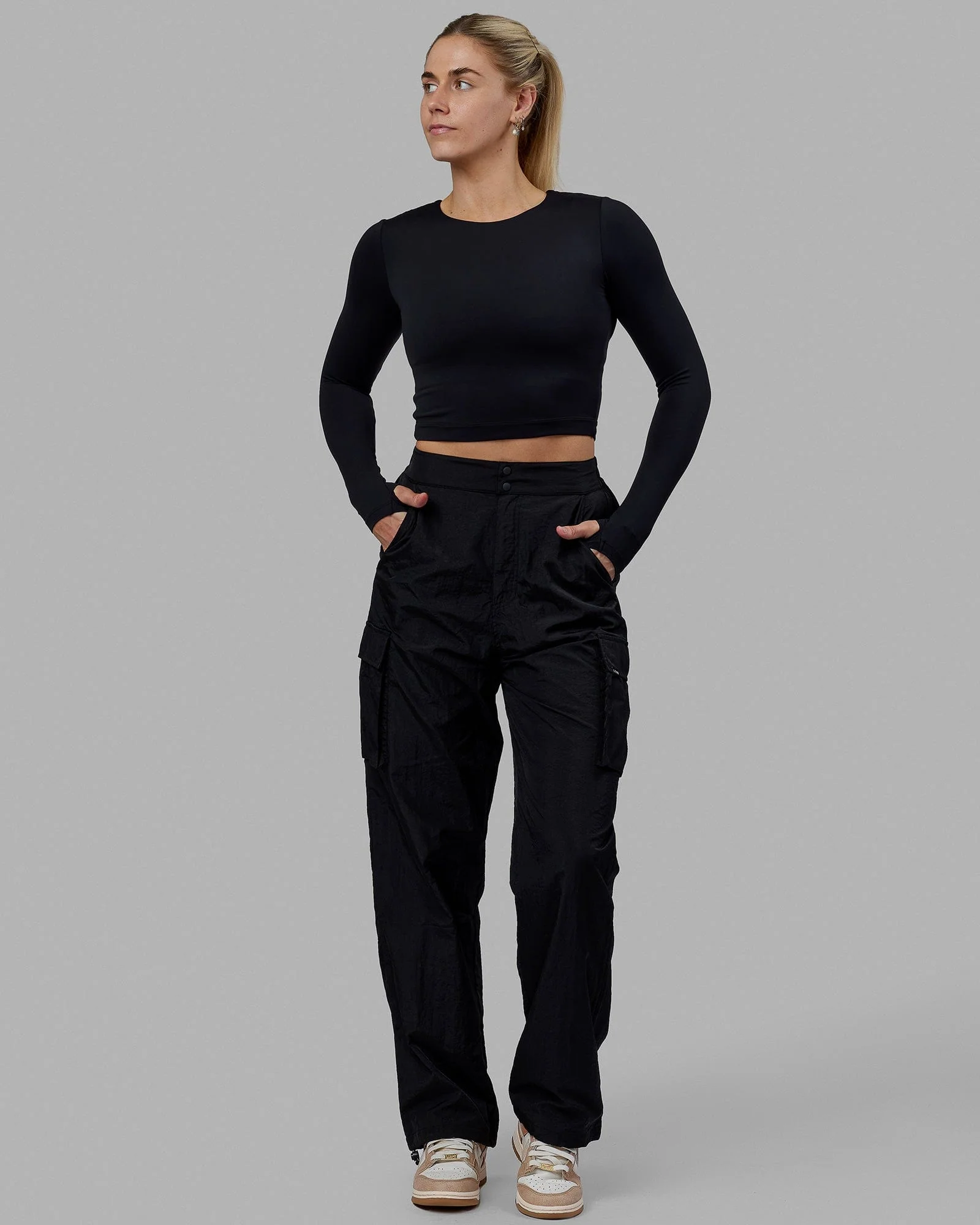 Staple Long Sleeve Cropped Tee - Black - Image 2