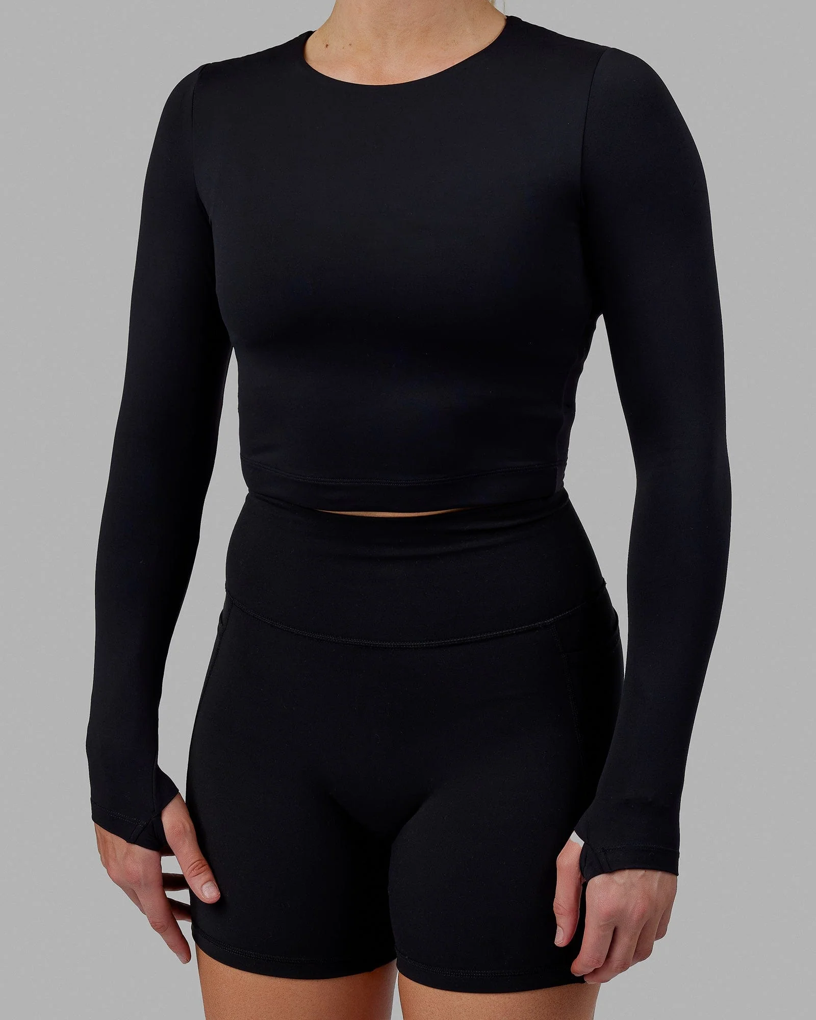 Staple Long Sleeve Cropped Tee - Black - Image 7