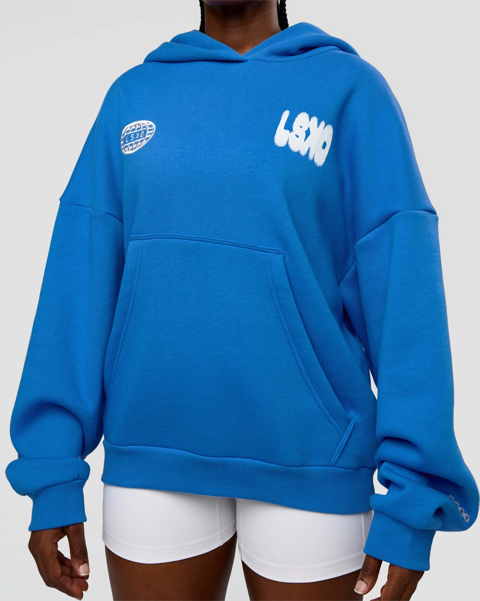 Static Grit Unisex Boxy Hoodie - Palace Blue-White - Image 11