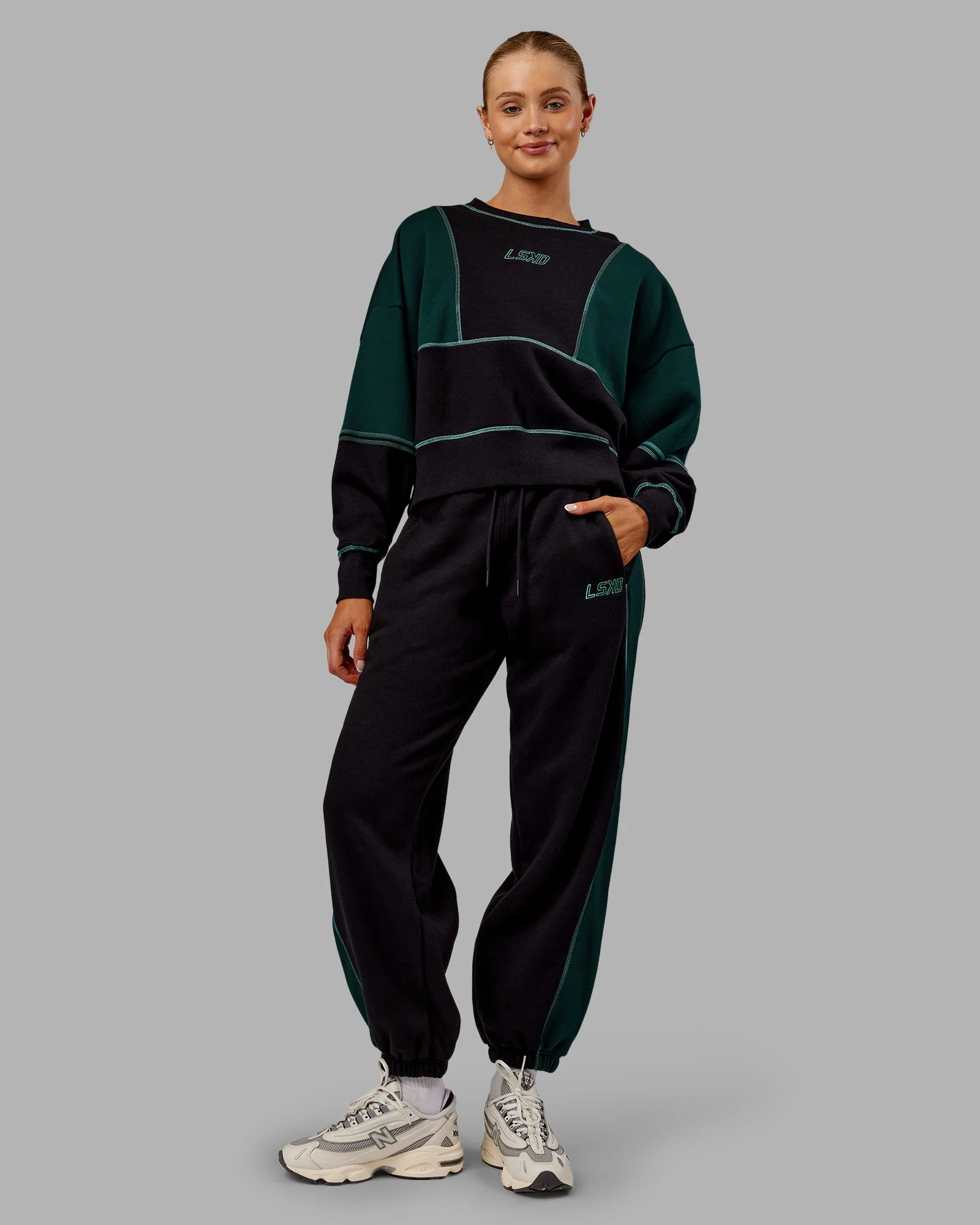 Stitch Up Oversized Fleece Sweater - Black-Dark Moss - Image 6