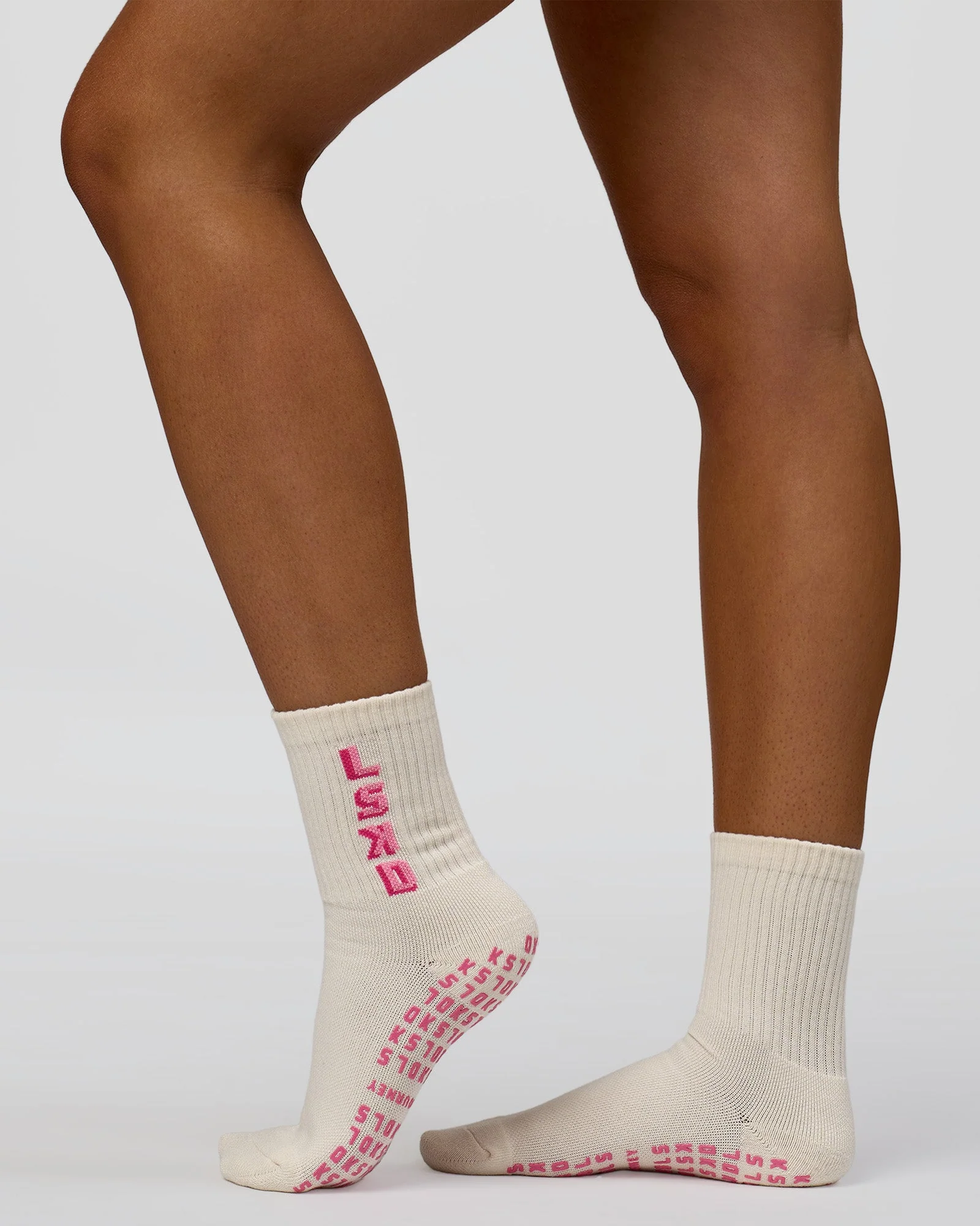 Studio Pilates Grip Sock - Off White-Pink Rose
