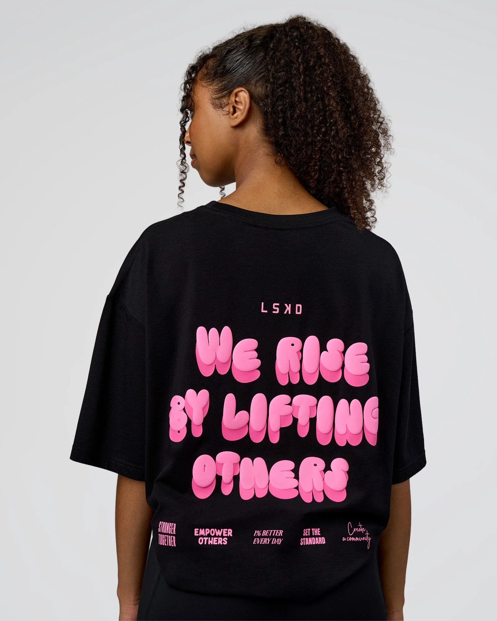 Together We Rise FLXCotton Oversized Tee - Black-Candy Pink - Image 3