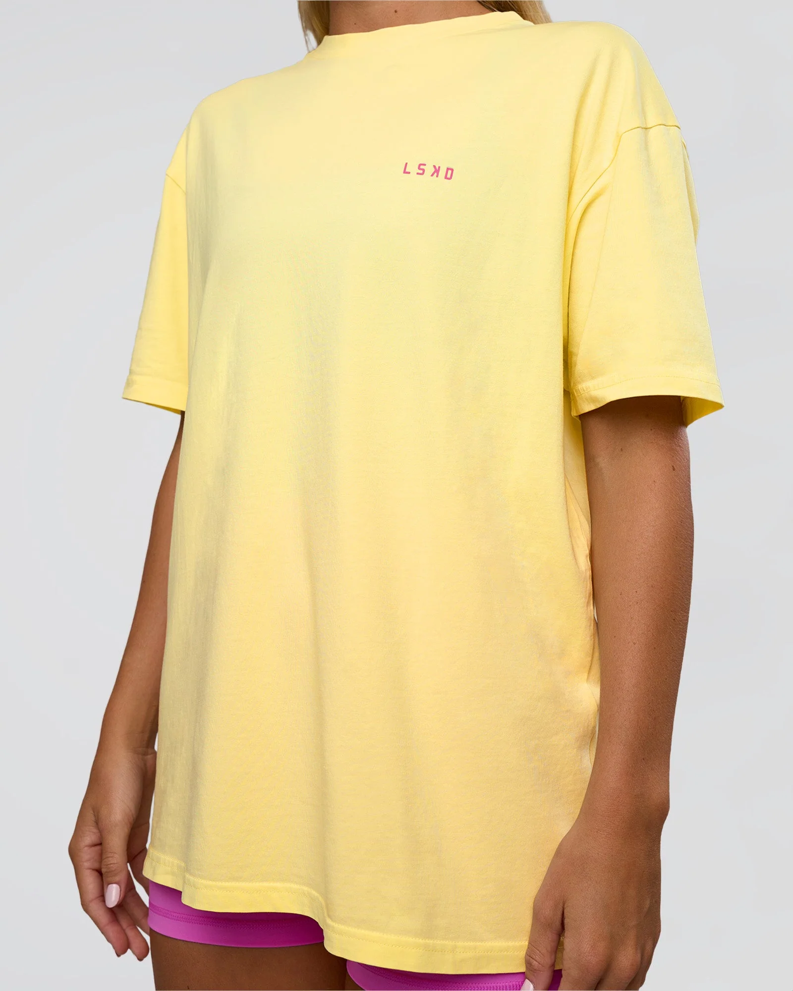 Unfit Club FLXCotton Oversized Tee - Yellow Fizz Washed-Ultra Fuchsia - Image 9