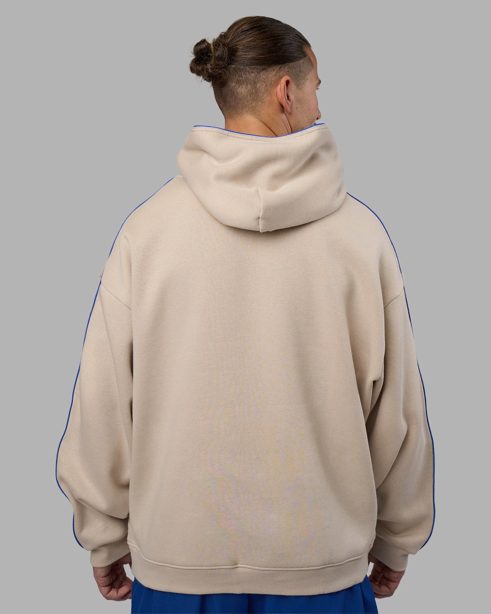 Unisex Oversized Piping Hoodie - Shale Beige-Power Cobalt - Image 4