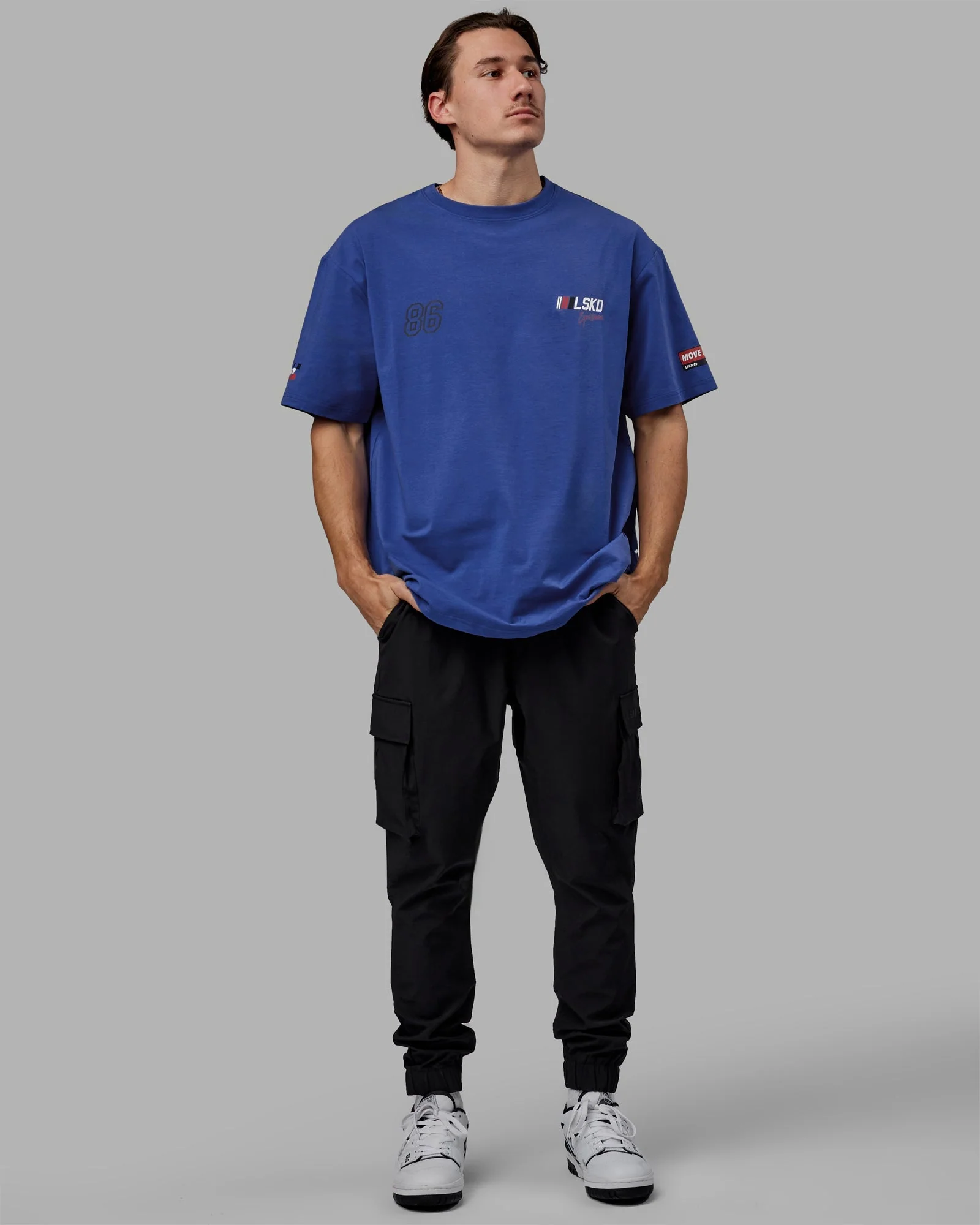 Unisex Redline FLXCotton Tee Oversize - Power Cobalt-White - Image 10