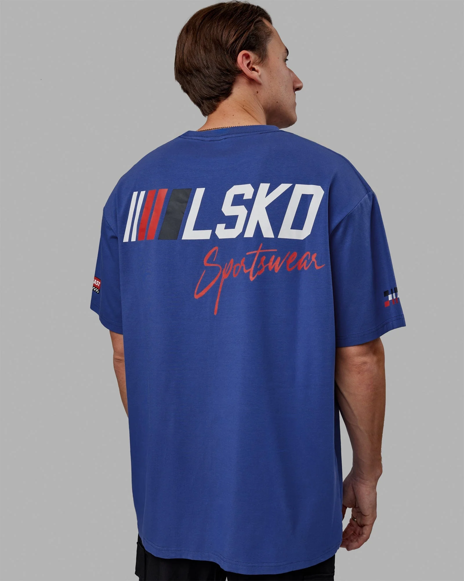 Unisex Redline FLXCotton Tee Oversize - Power Cobalt-White - Image 5