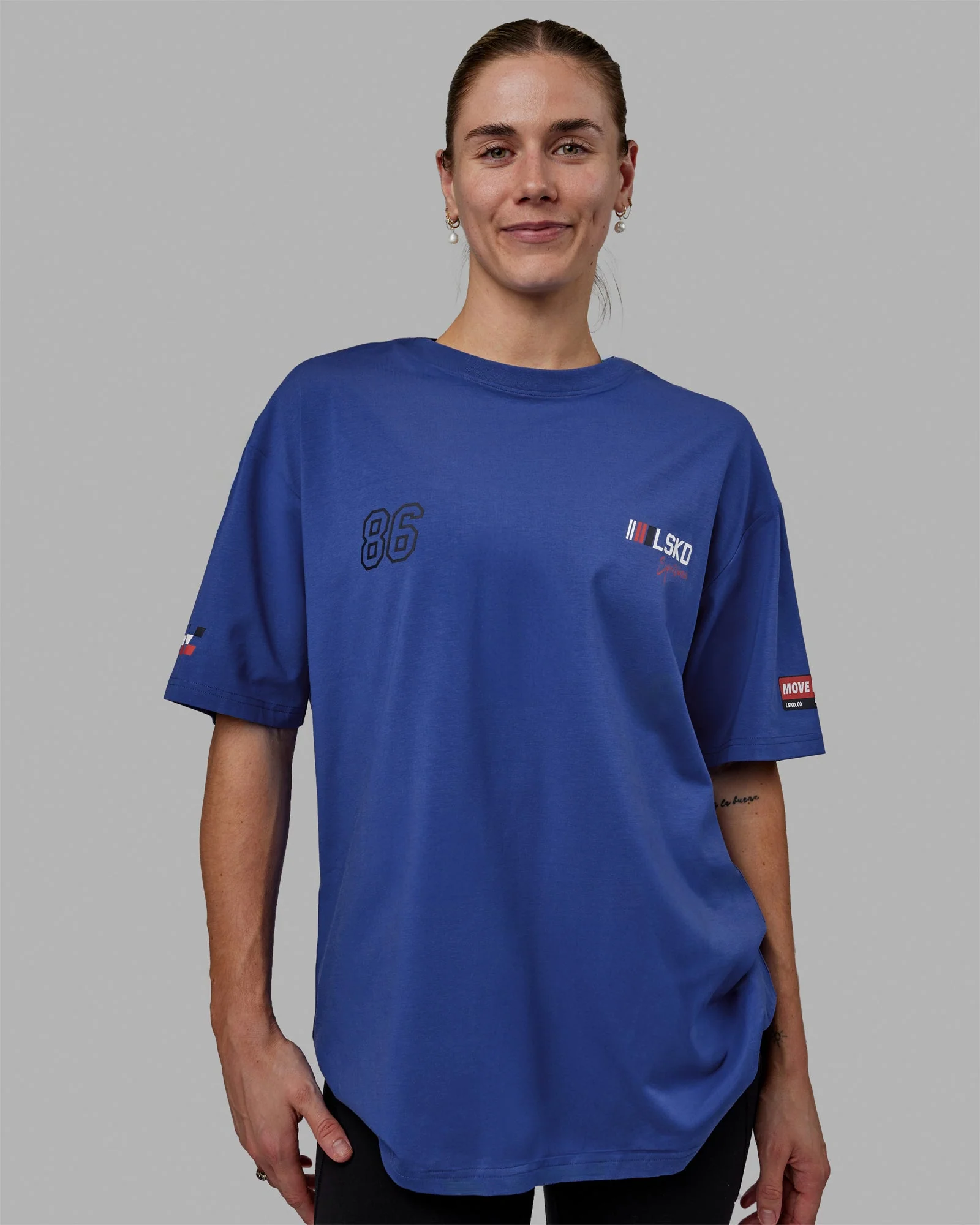 Unisex Redline FLXCotton Tee Oversize - Power Cobalt-White - Image 6