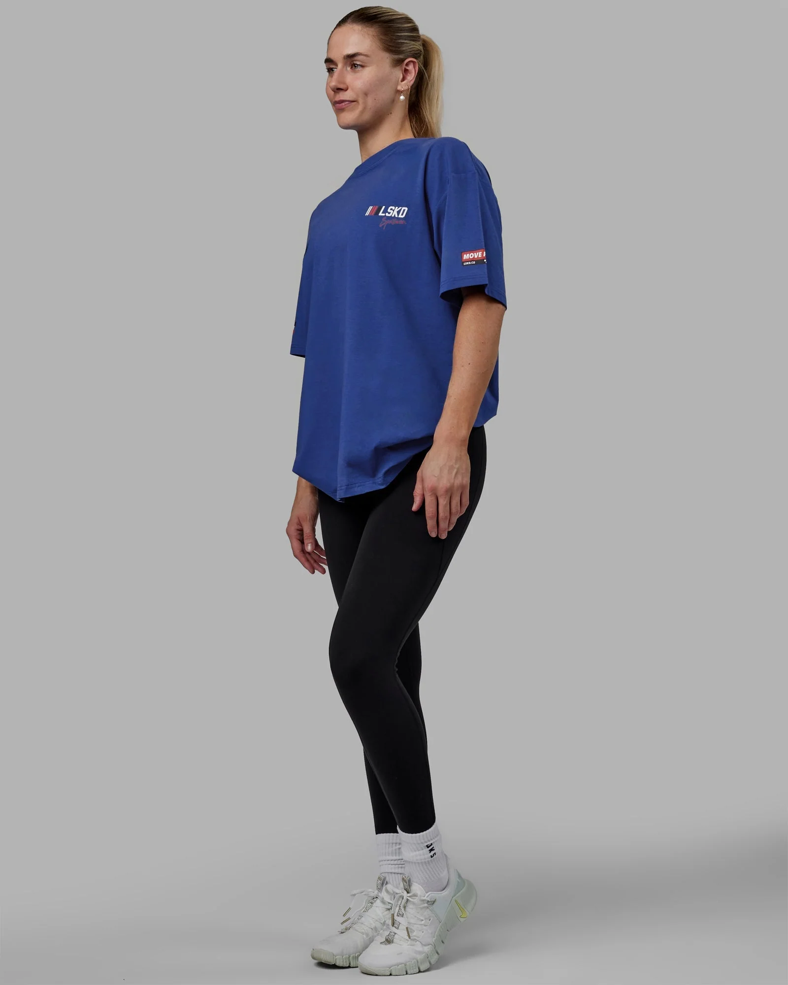 Unisex Redline FLXCotton Tee Oversize - Power Cobalt-White - Image 7