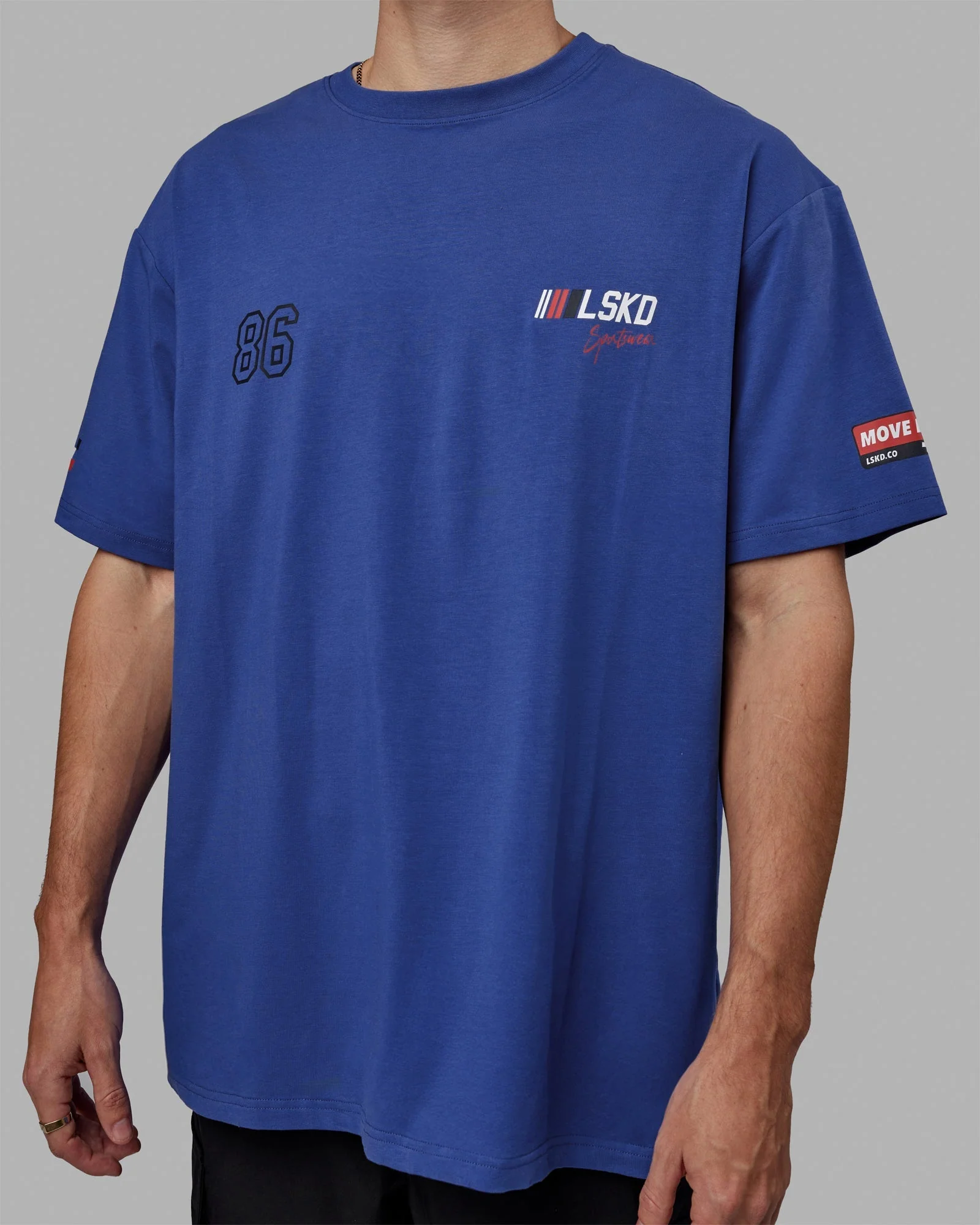 Unisex Redline FLXCotton Tee Oversize - Power Cobalt-White - Image 8