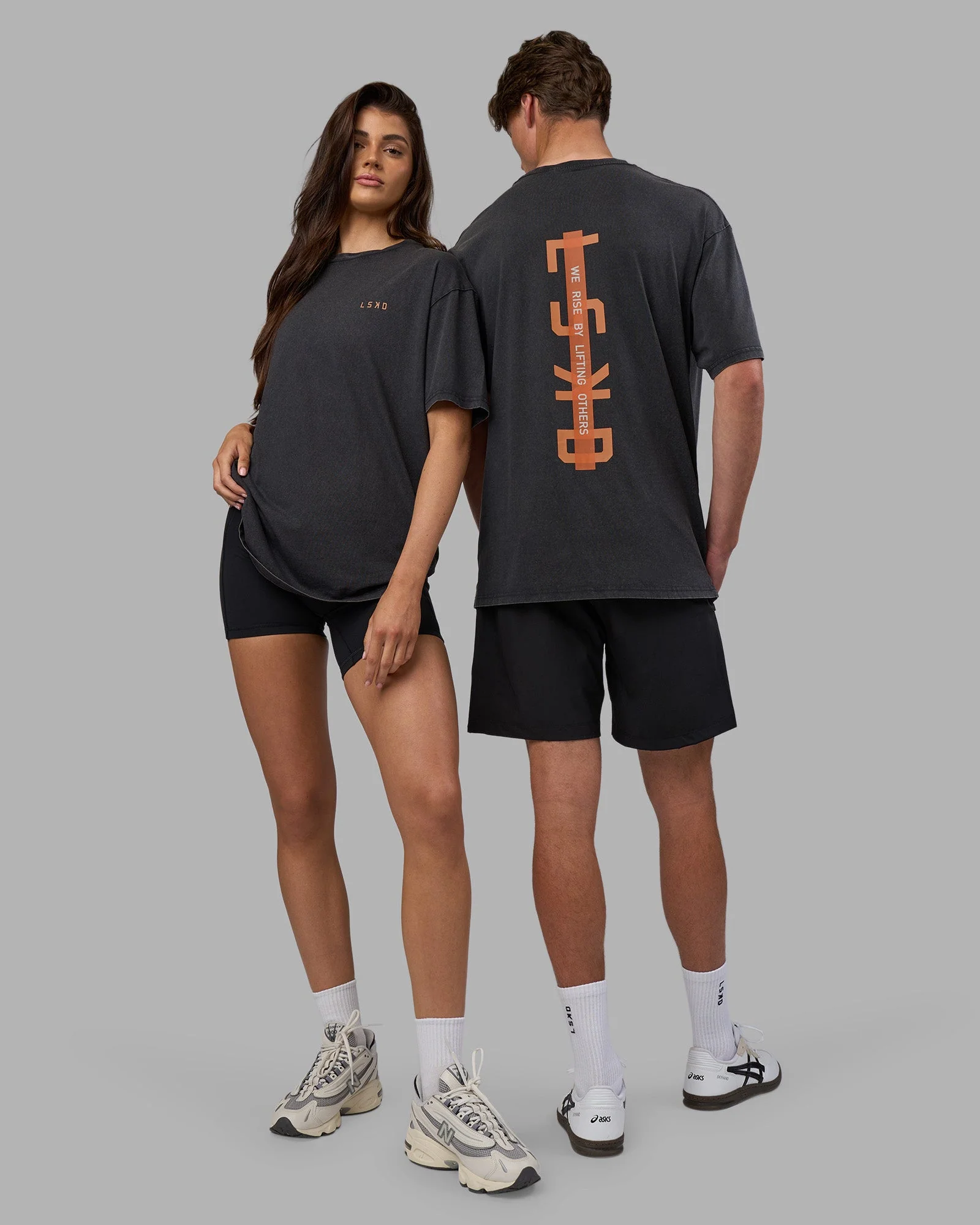 Unisex Strike Through FLXCotton Tee Oversize - Black Washed-Cantaloupe