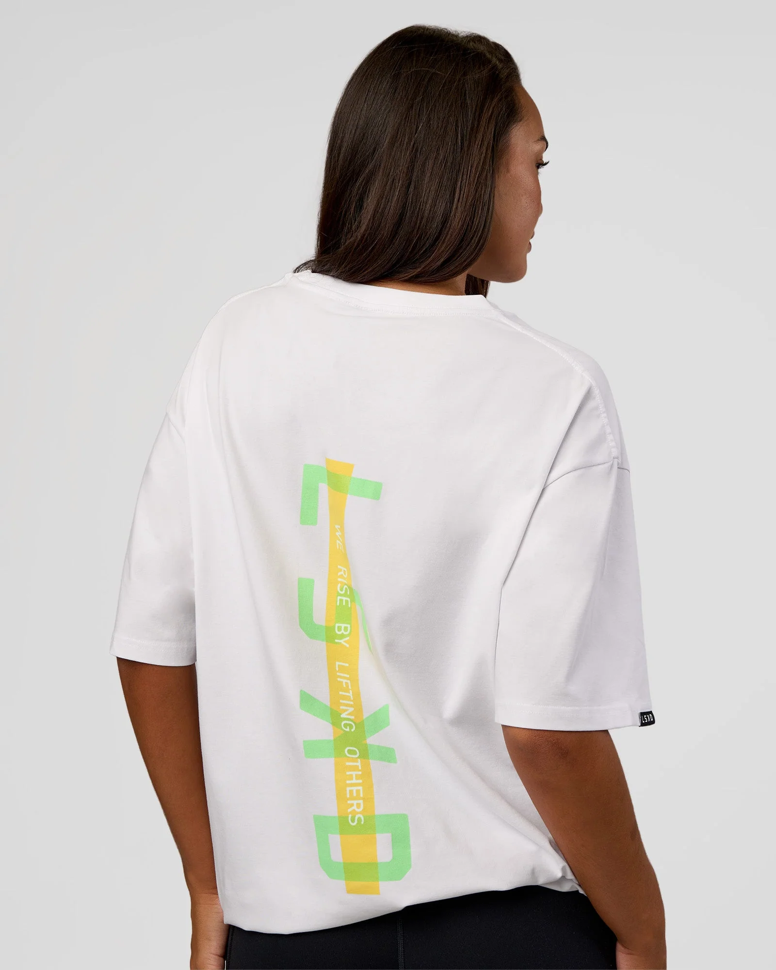 Unisex Strike Through FLXCotton Tee Oversize - White-Warm Apricot - Image 4