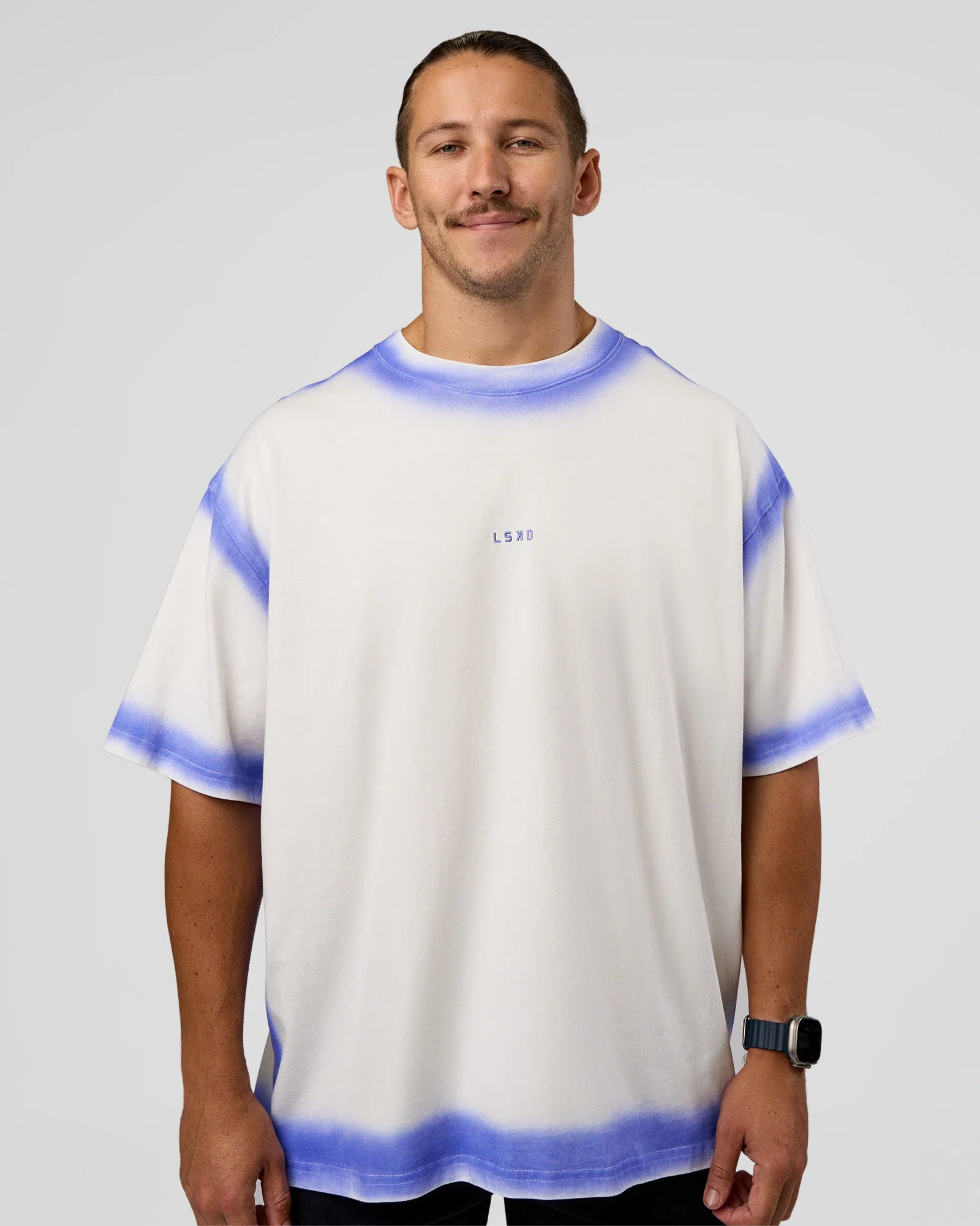 Urban Blur Heavyweight Unisex Oversized Tee - Off White-Power Cobalt - Image 2