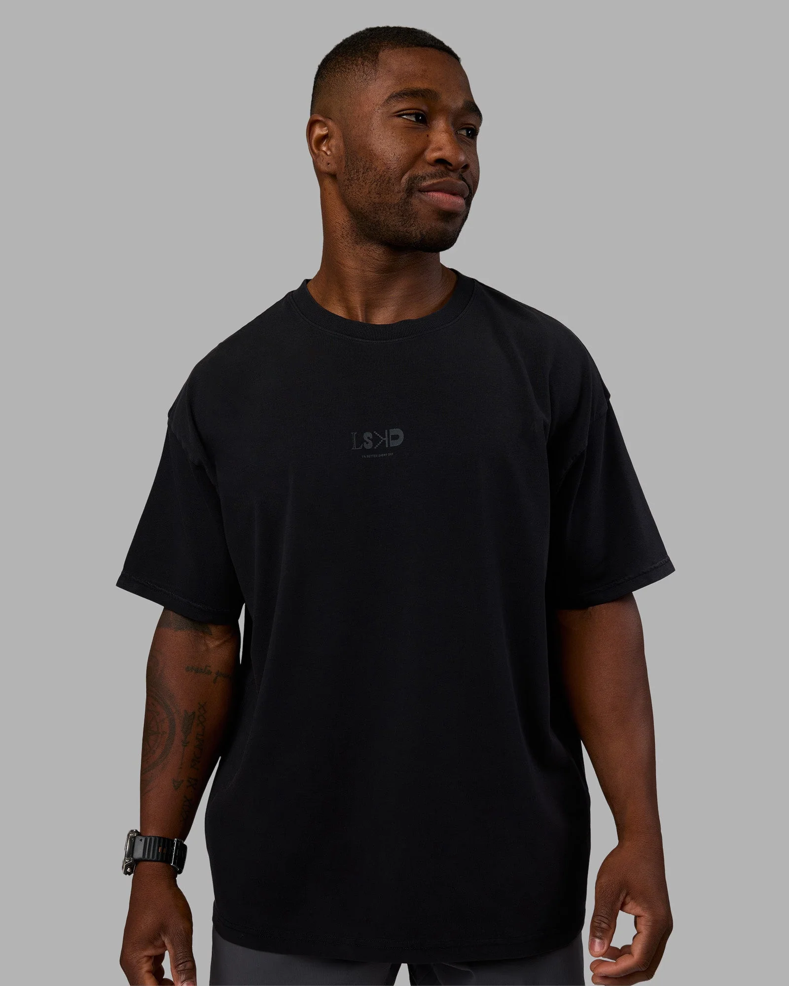 Variation Heavyweight FLXCotton Oversized Tee - Black-Black - Image 3