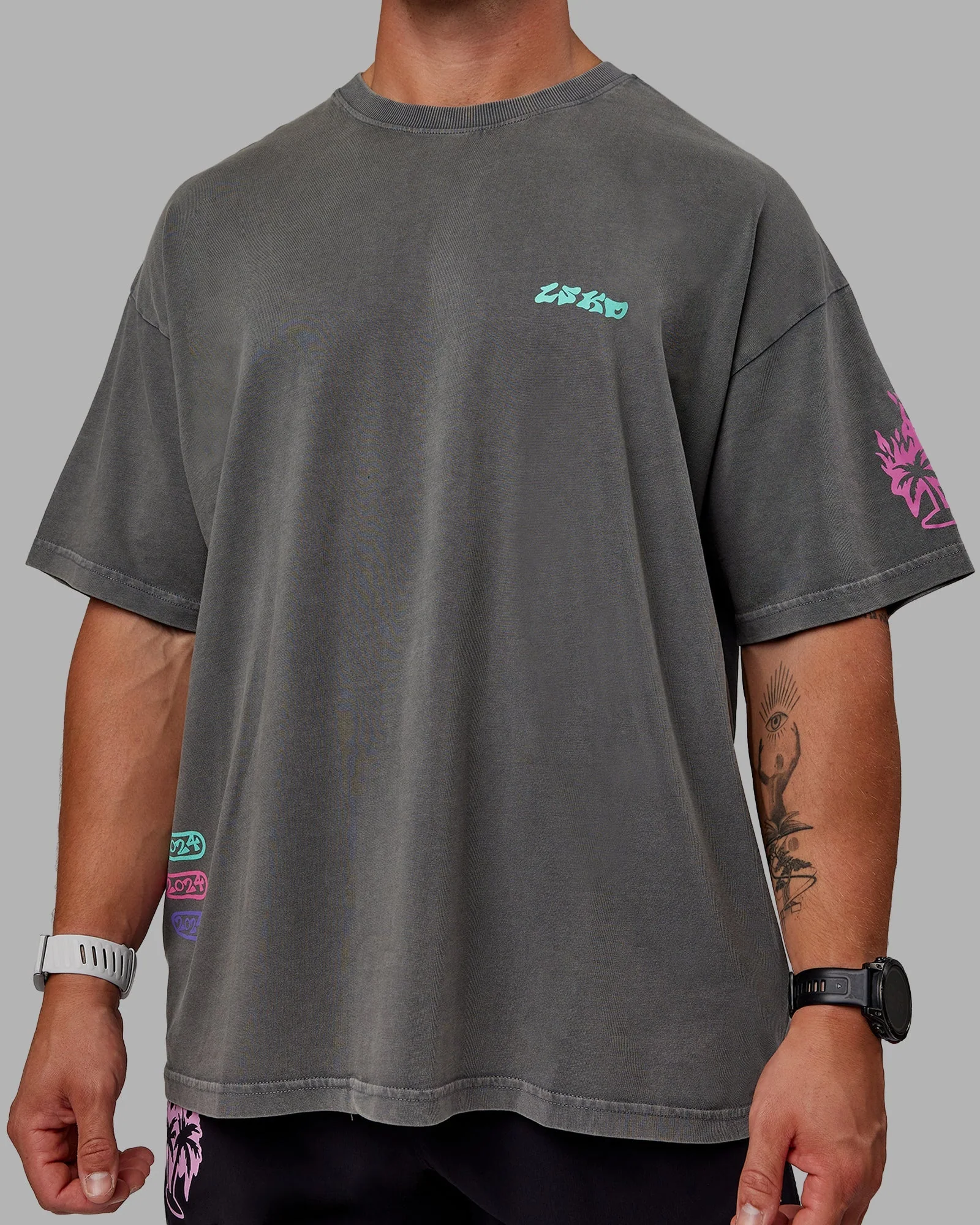 Washed Huntington 24 Heavyweight Oversize Tee - Charcoal-Dahlia Purple - Image 10