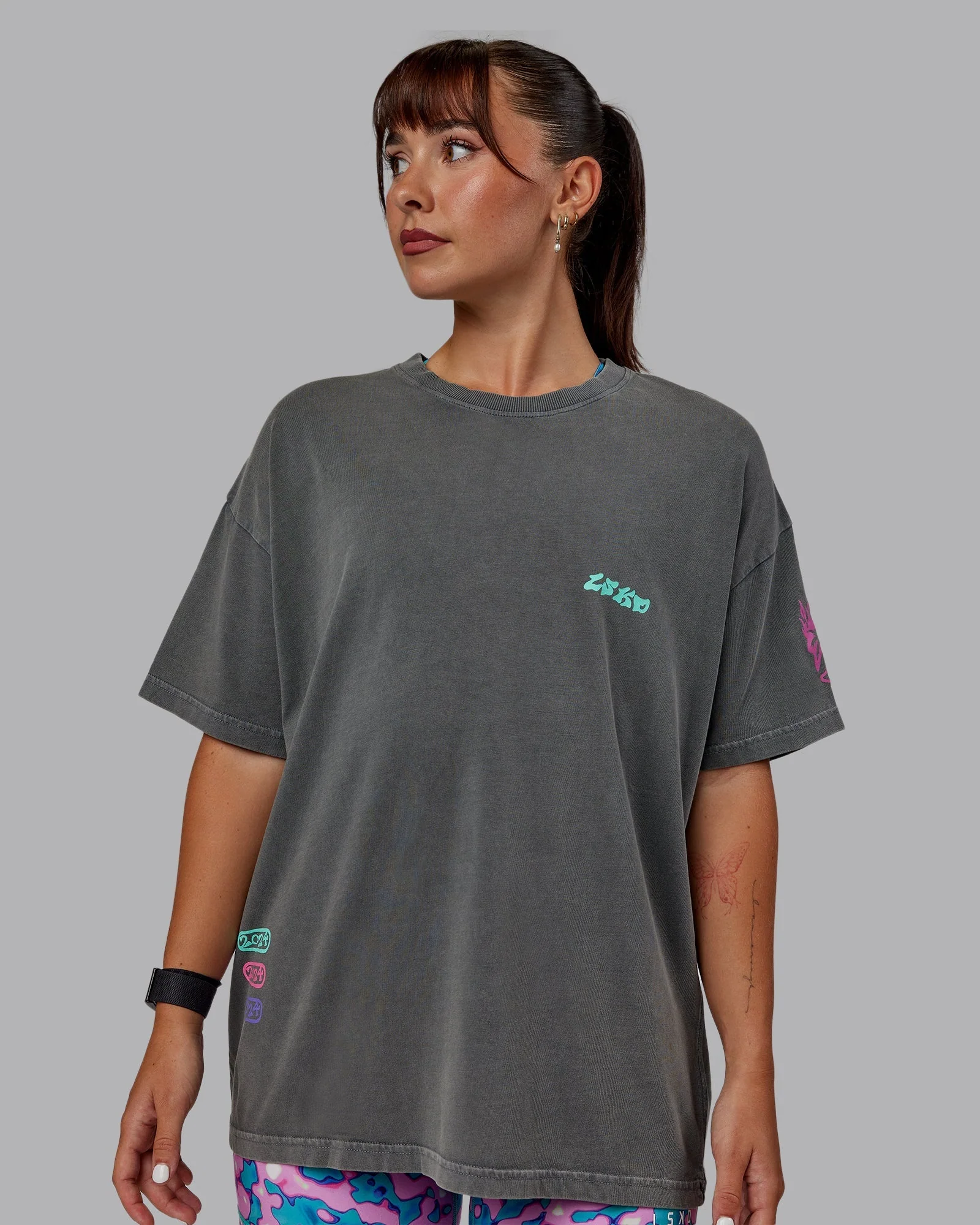 Washed Huntington 24 Heavyweight Oversize Tee - Charcoal-Dahlia Purple - Image 11