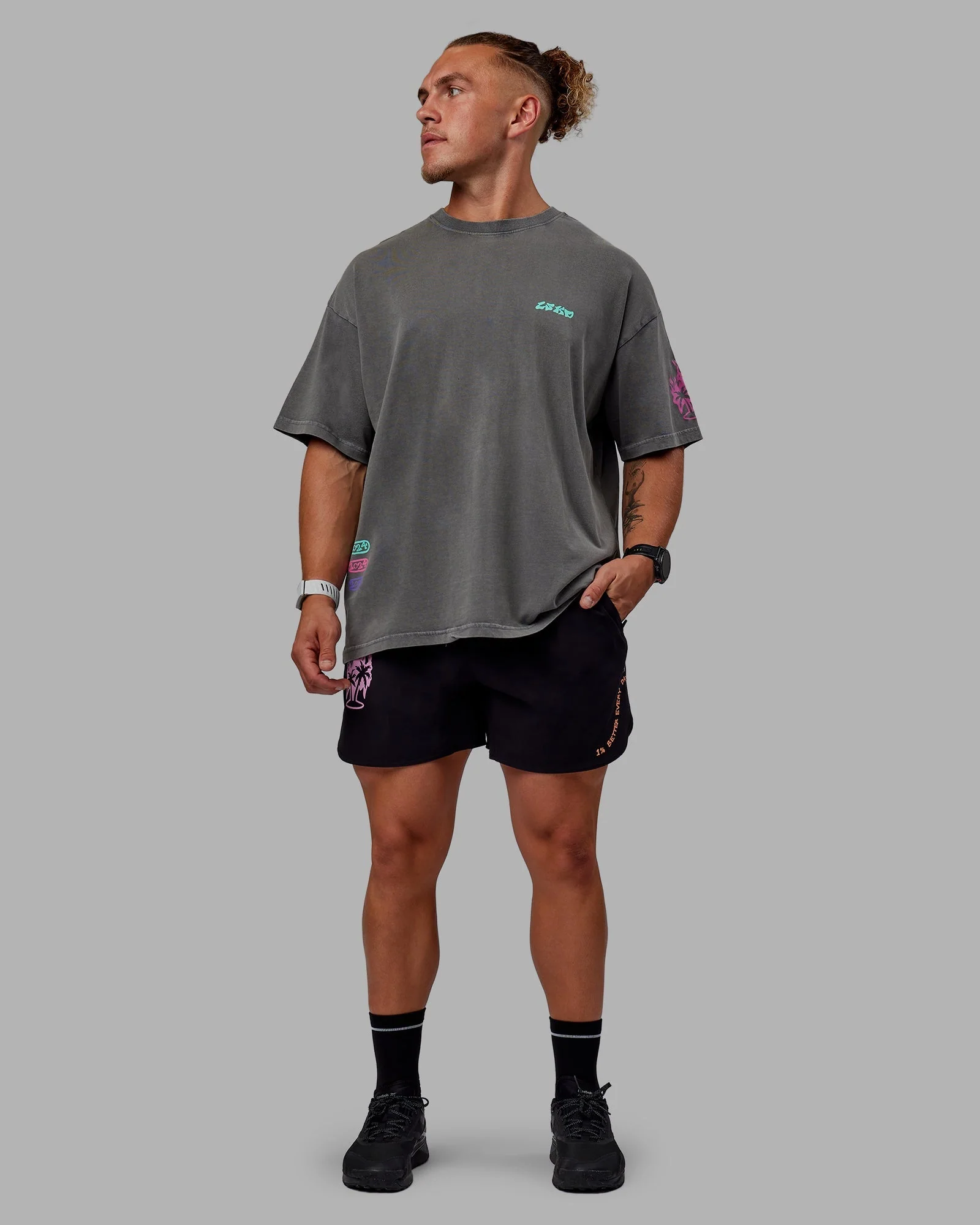 Washed Huntington 24 Heavyweight Oversize Tee - Charcoal-Dahlia Purple - Image 12
