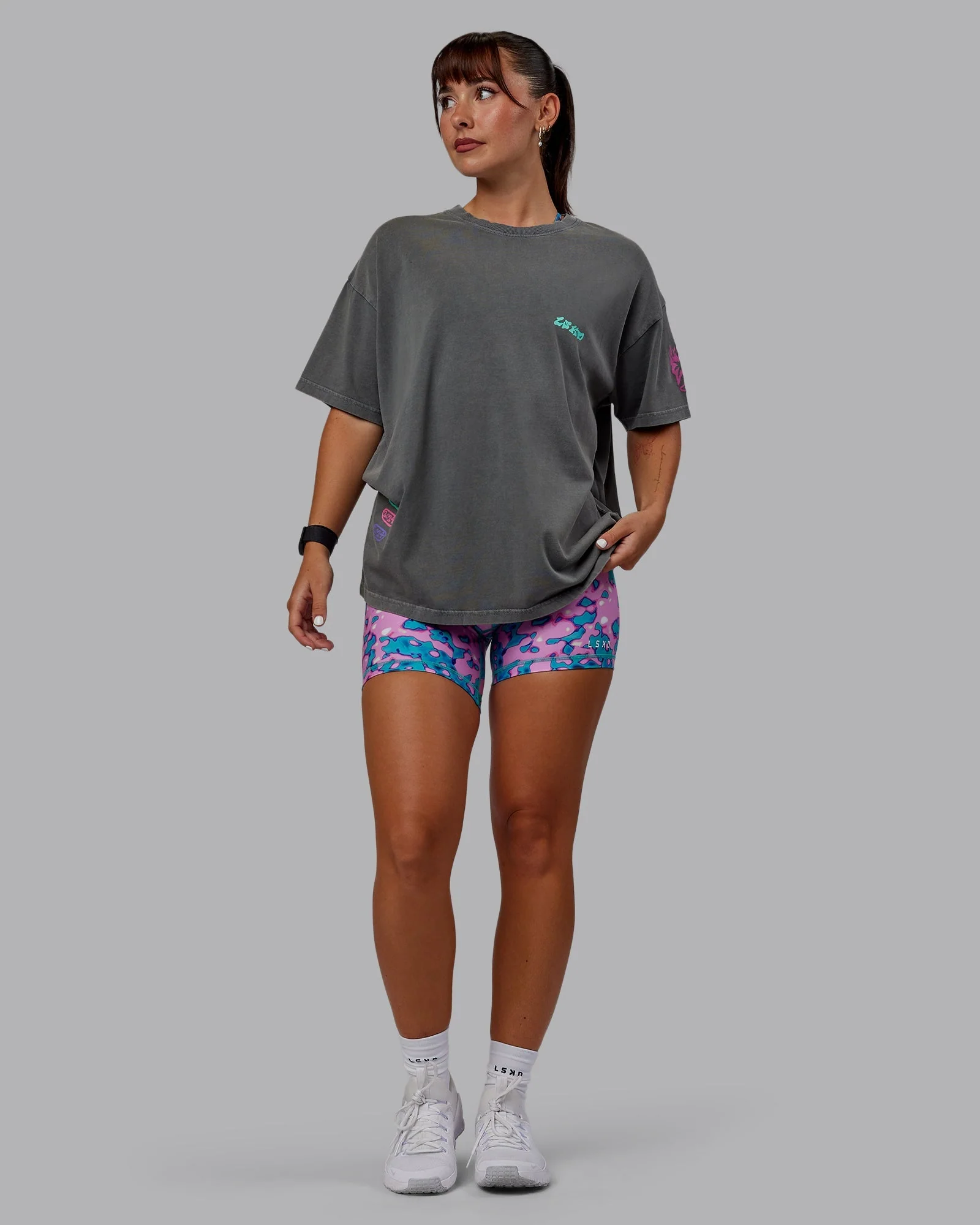 Washed Huntington 24 Heavyweight Oversize Tee - Charcoal-Dahlia Purple - Image 13