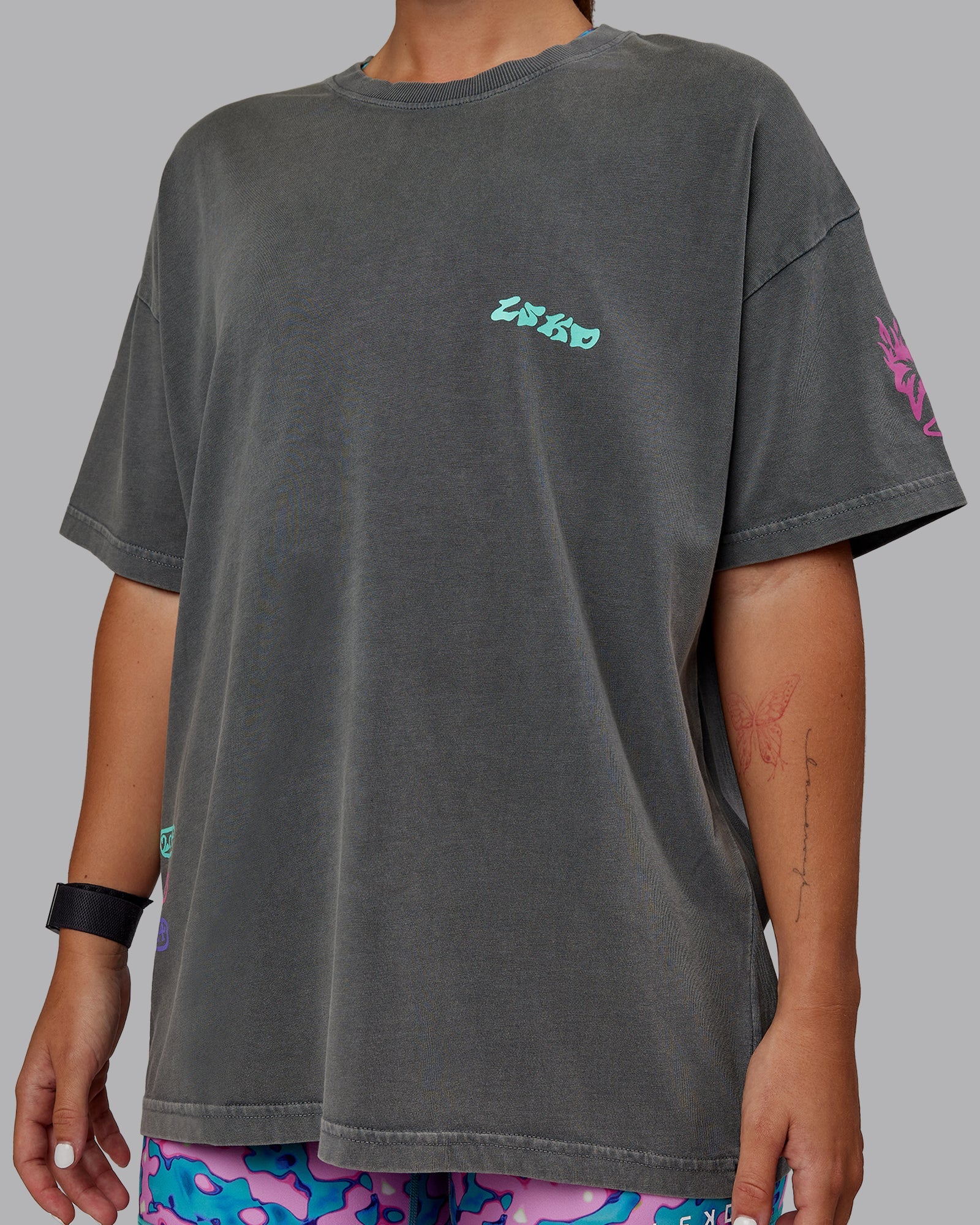 Washed Huntington 24 Heavyweight Oversize Tee - Charcoal-Dahlia Purple - Image 14