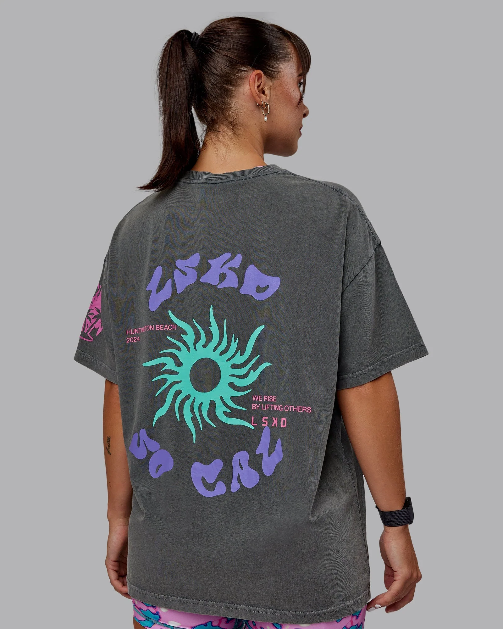 Washed Huntington 24 Heavyweight Oversize Tee - Charcoal-Dahlia Purple - Image 2
