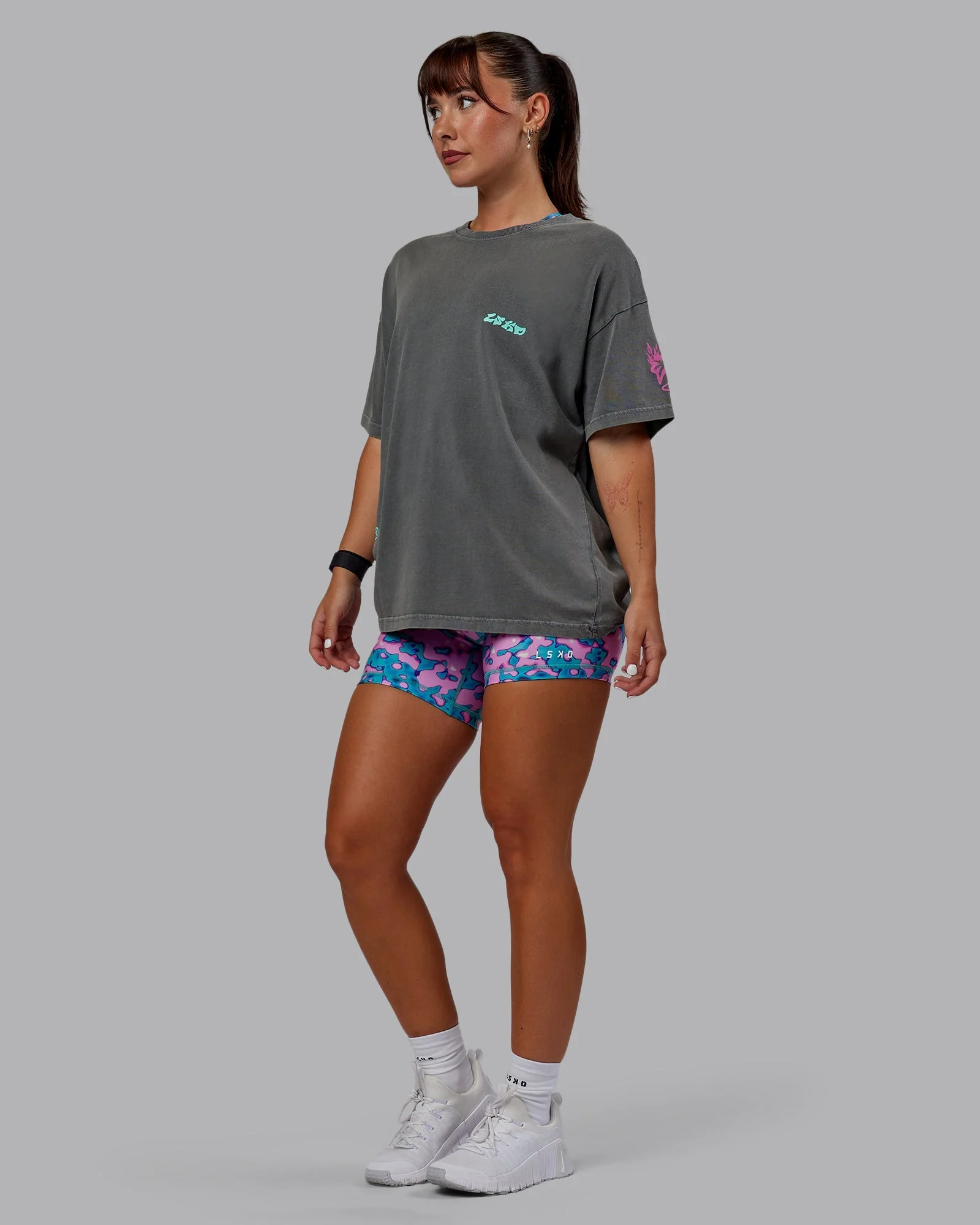 Washed Huntington 24 Heavyweight Oversize Tee - Charcoal-Dahlia Purple - Image 6