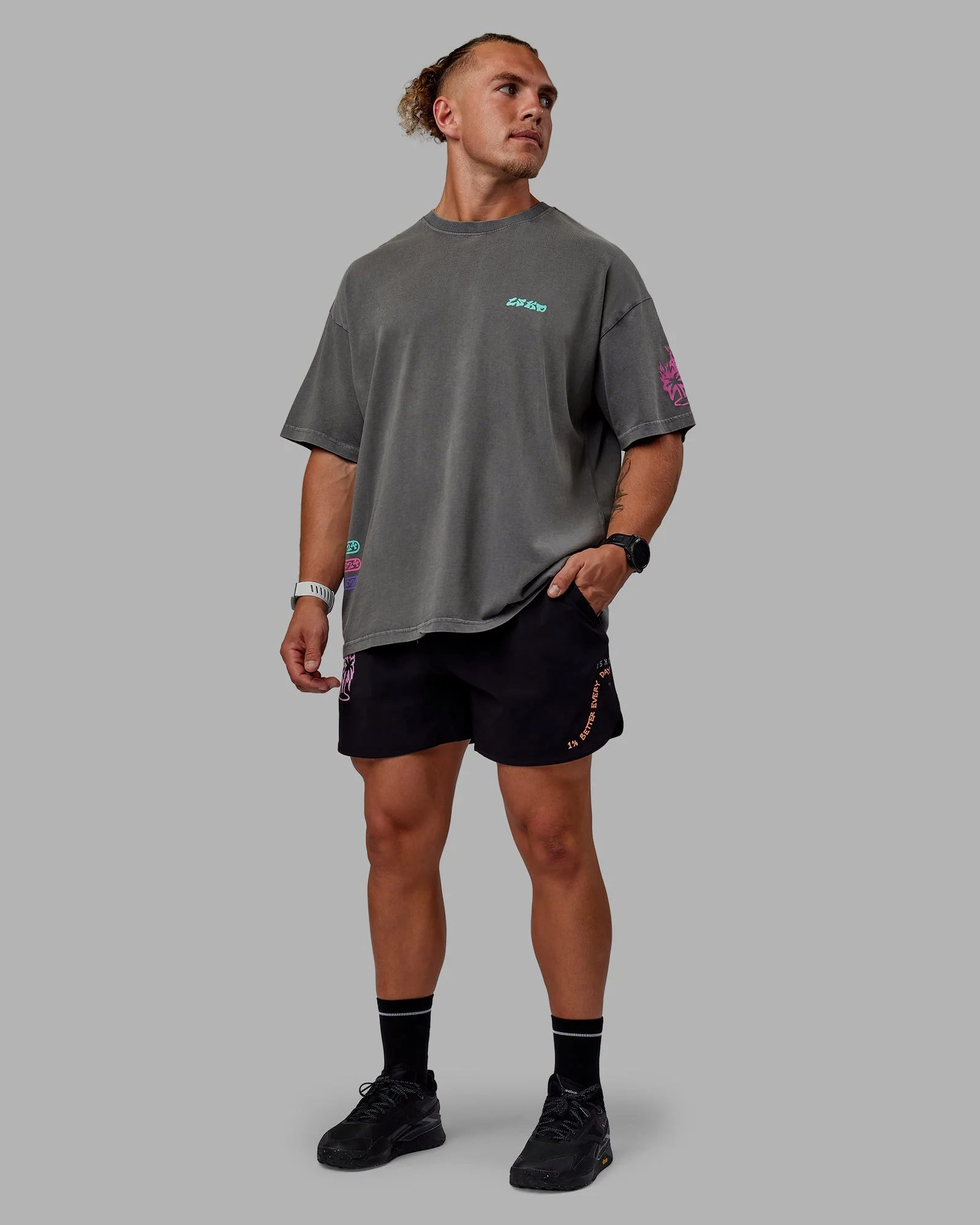 Washed Huntington 24 Heavyweight Oversize Tee - Charcoal-Dahlia Purple - Image 7
