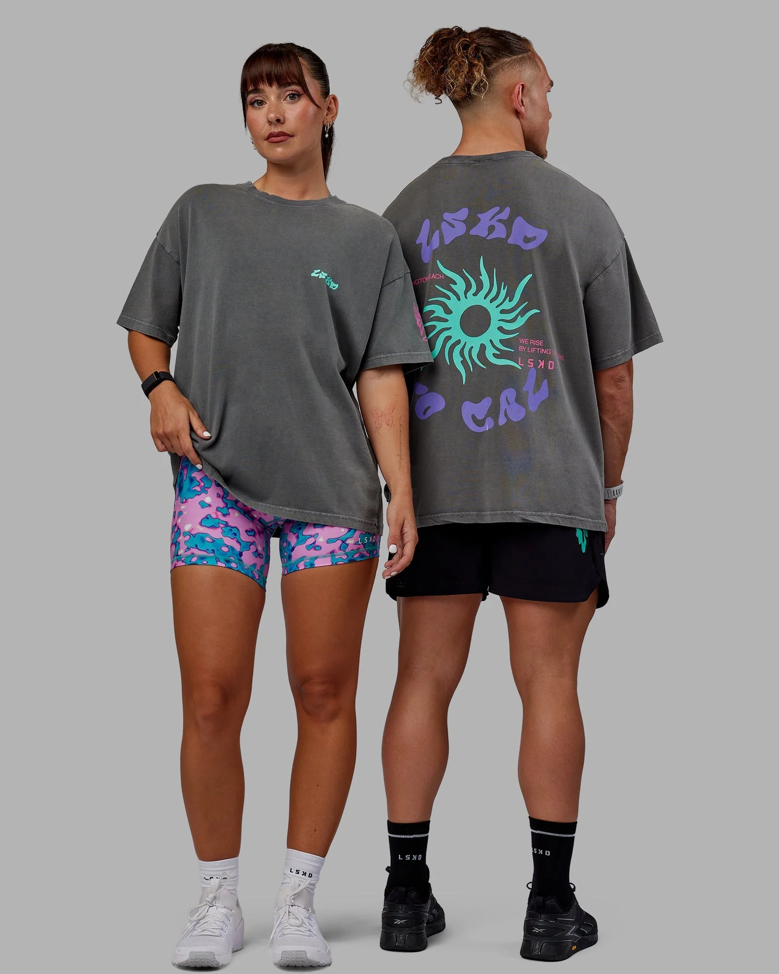 Washed Huntington 24 Heavyweight Oversize Tee - Charcoal-Dahlia Purple - Image 8