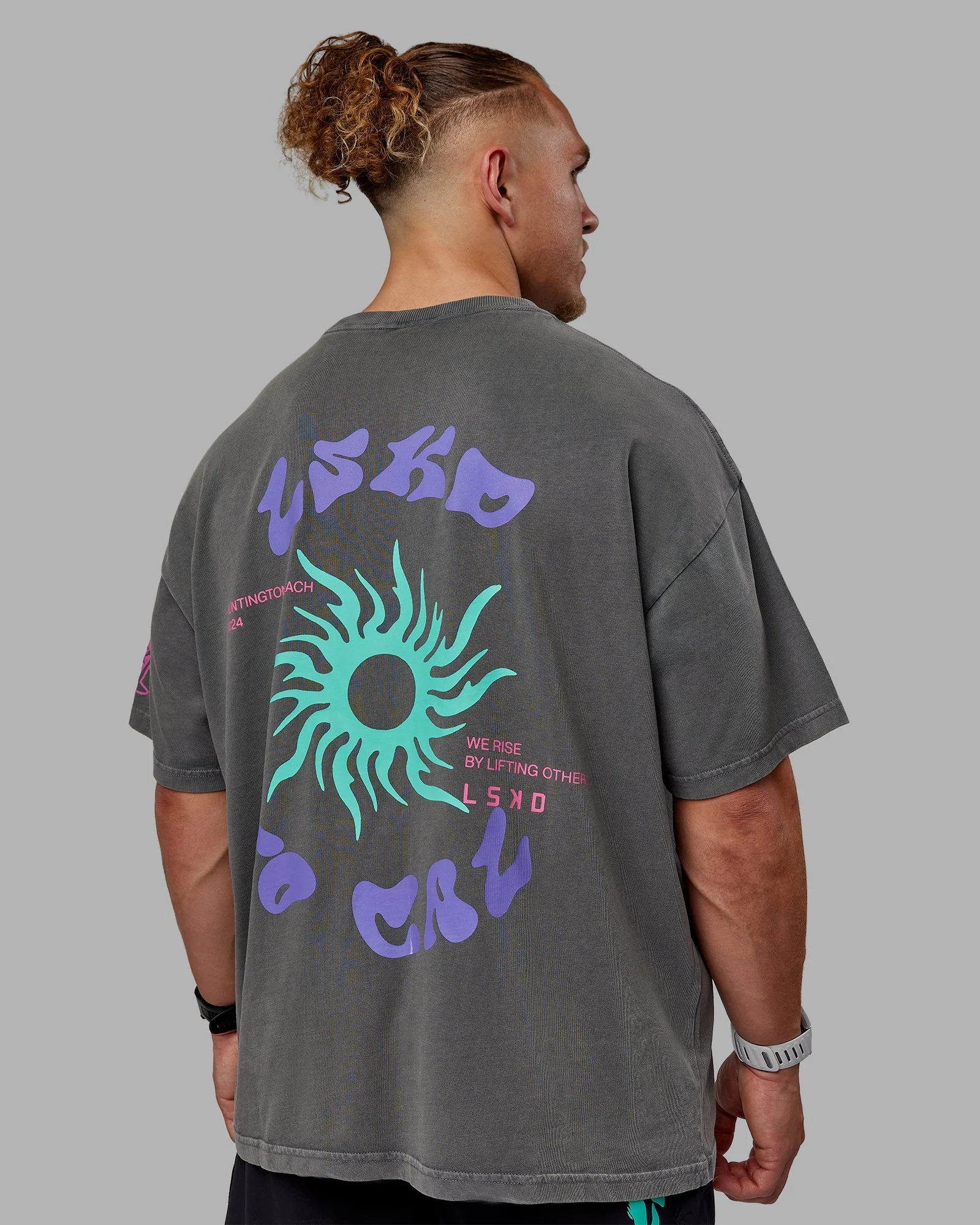 Washed Huntington 24 Heavyweight Oversize Tee - Charcoal-Dahlia Purple - Image 9