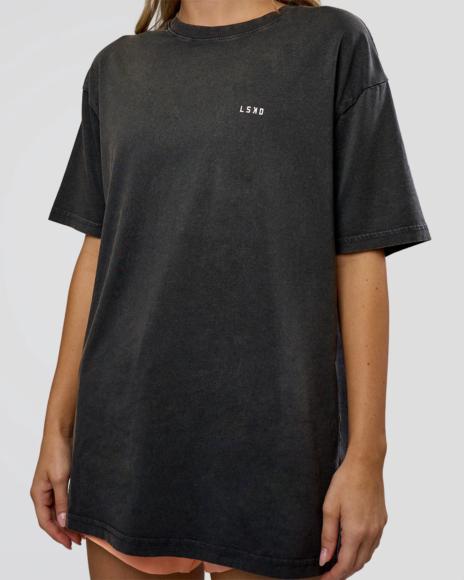 We Love This FLXCotton Oversized Tee - Black Washed-White - Image 9