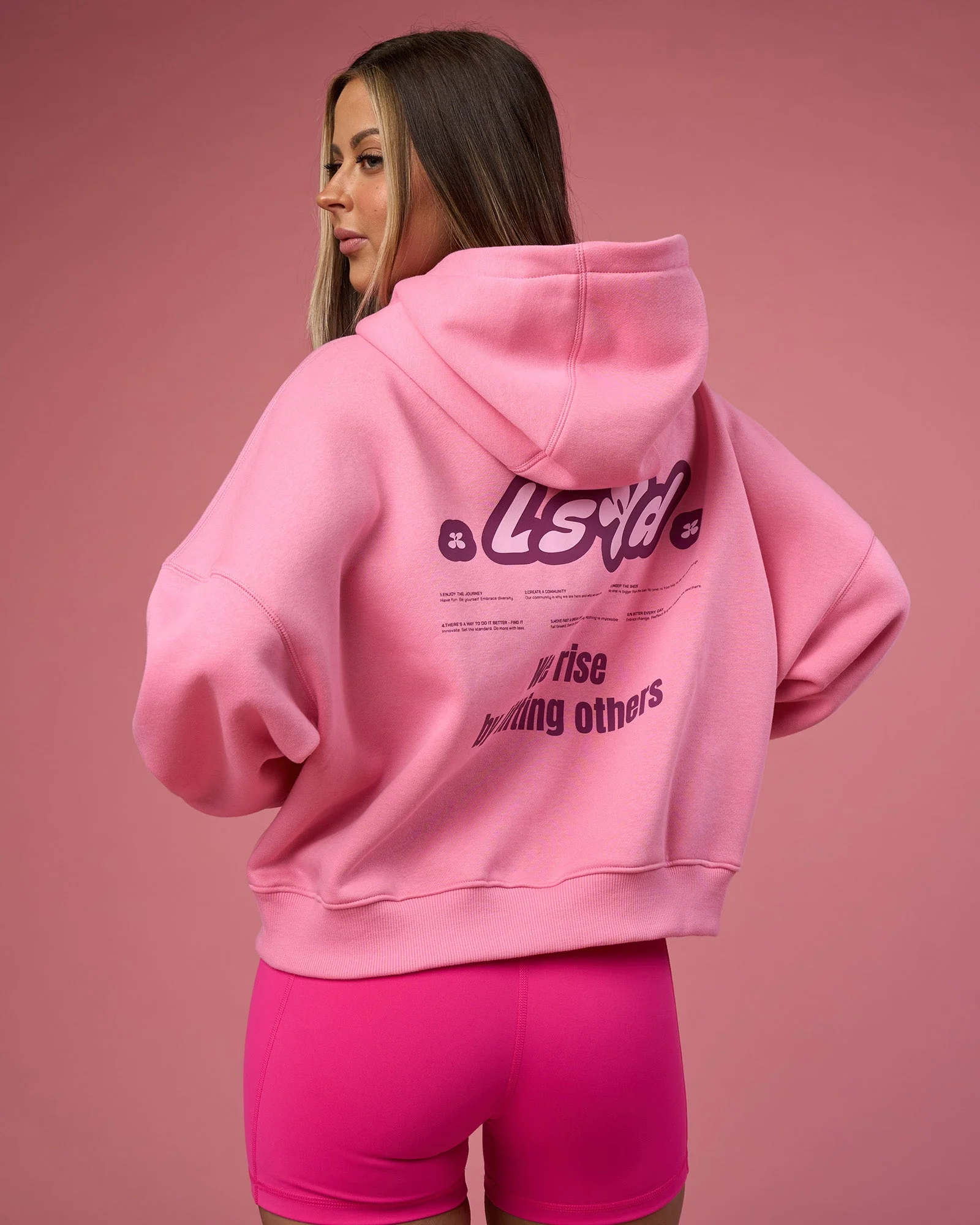 We Rise Post Train Cropped Hoodie - Candy Pink-Plum Caspia - Image 2